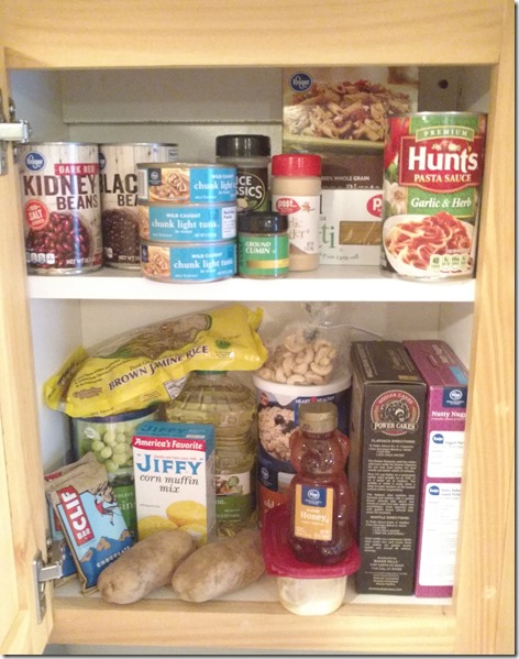 Stocked cupboard for college student
