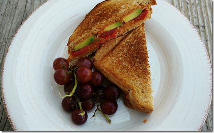 tomato-avocado-hummus panini
