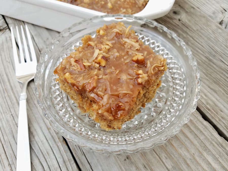 Oatmeal Cake with Coconut Caramel Topping Hearty Smarty